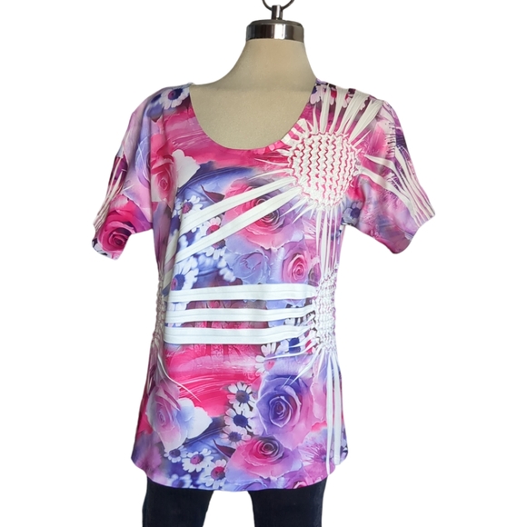 REVES COLLECTION Beautiful Floral Print Pink Purple and White Colors Size L - Picture 12 of 16